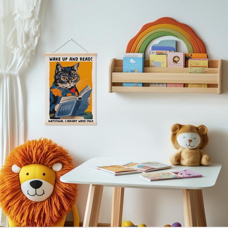 XFN Funny Reading Cat Poster Hanger, Reading Nook Library Decor Wall Decor, Educational Posters Wall Art Wall Hanging Banner Farmhouse Classroom Bedroom Reading Room Apartment Home Decor - Image 2